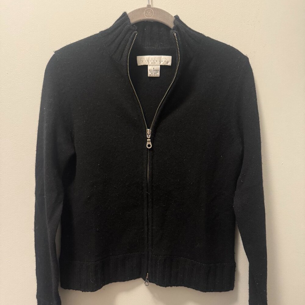 100% Cashmere Full Zip Black Cardigan